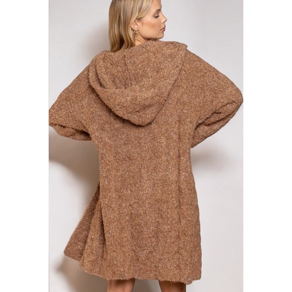 POL Jade Green Plush & Fuzzy Soft Knit Hooded Long Cardigan Solid Color - Picture 5 of 6